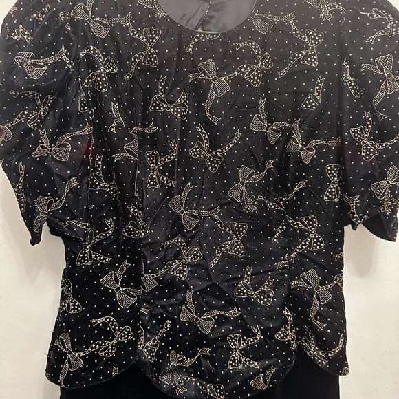 SCOTT MCCLINTOCK black and gold velvet bow print  vintage dress Sz 12p deadstock - Picture 4 of 8